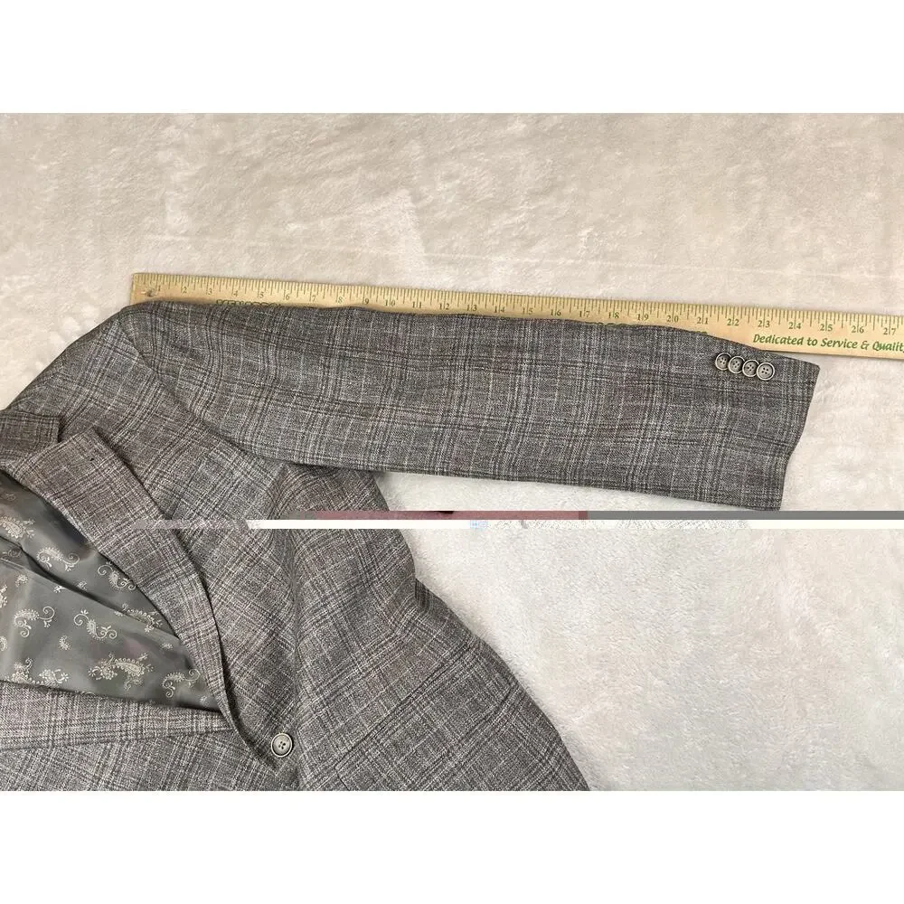 Joseph Abboud Heritage Blazer Men 38R Brown Plaid 100% Linen Sport Coat 2 Button